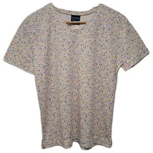 VTG Jantzen Classics Top Womens Medium M Pastel Ditsy Flower Print Tee Lace Trim